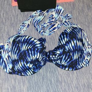 Tommy Bahama Blue and White Bikini Top